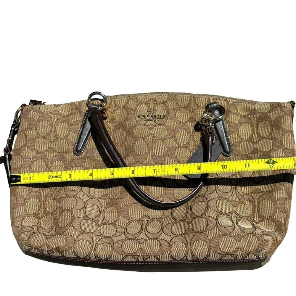 COACH Signature Jacquard Fabric Leather Tote Bag Beige/Brown Large - Picture 10 of 16